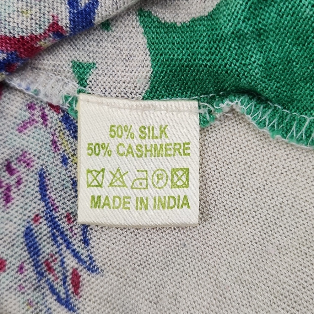 Pashma 50% Silk 50% Cashmere Paisley Knit Sweater Green Purple Size XL - Picture 8 of 10